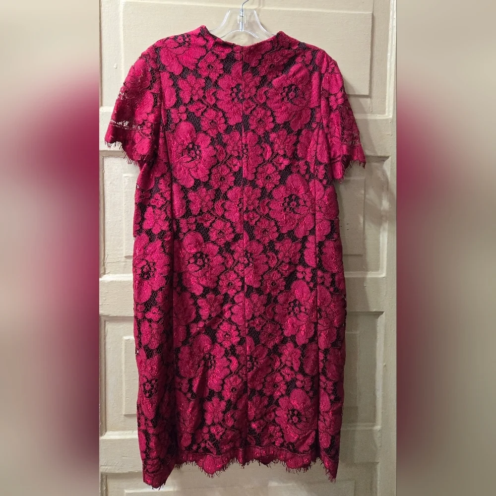 Betsey Johnson Fully Lined Red Floral Lace Short Sleeve Shift Dress EUC  Size: 14
